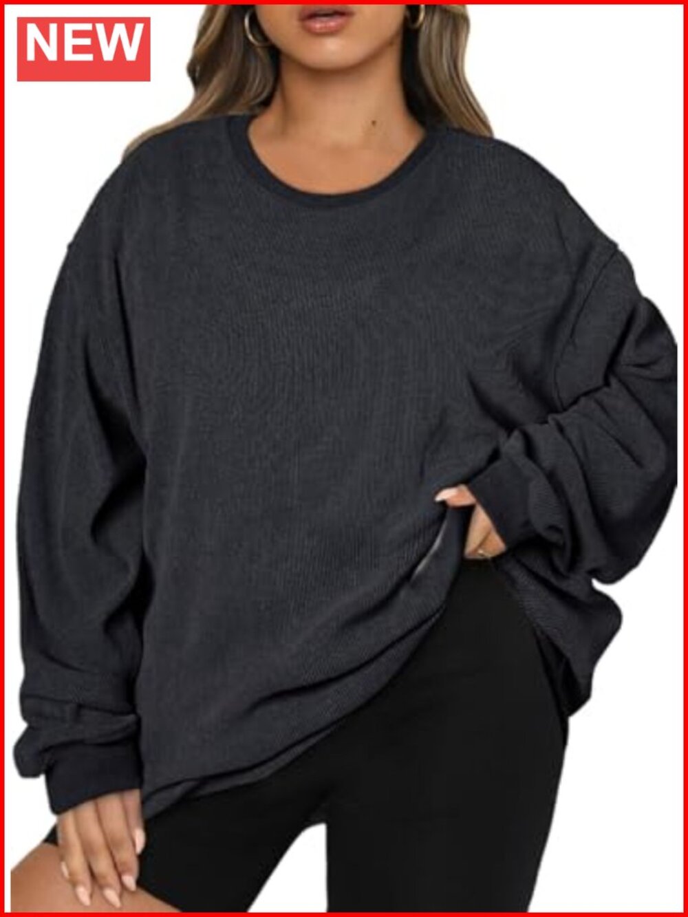 Plus Size Oversized Crew Neck Long Sleeve Sweatshirt Cozy Pullover Top